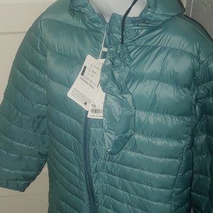 Women's Light Blue Lightweight Hooded Packable Down Long Puffer Coat Jacket